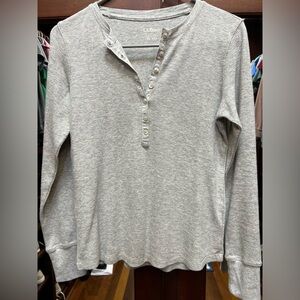 L.L. Bean XS Gray Waffle Henley Long Sleeve Shirt